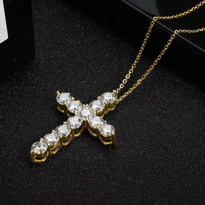 Certified 3.5MM Moissanite Necklace 14K Gold Filled Cross Pendant Necklace for Women Europe and America Vintage Jewelry