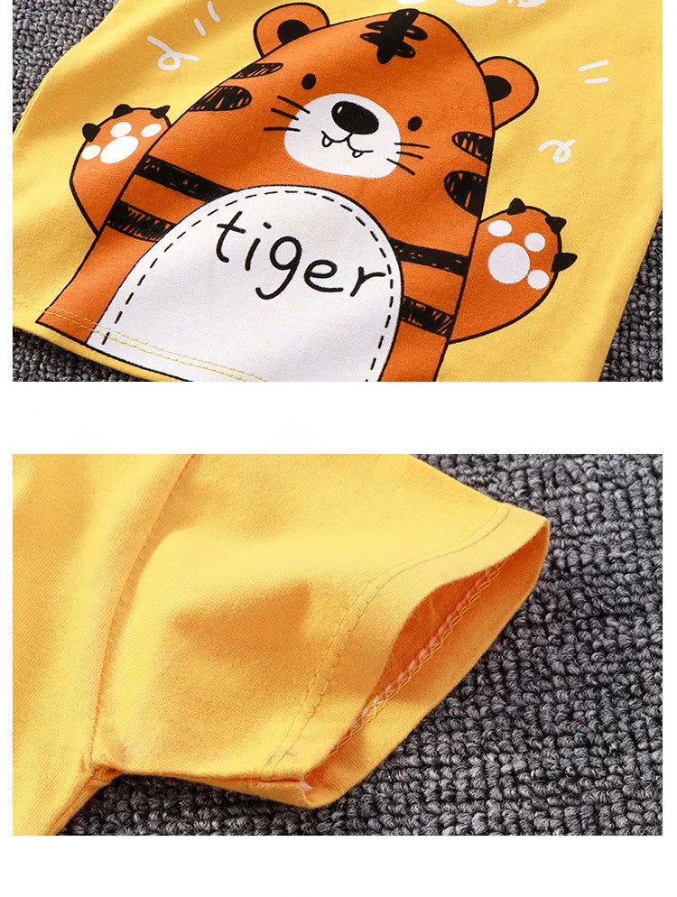 Cotton Short Sleeve T-shirts and Shorts 2PCS Breathable Outfit For Girls New Boys Summer Clothing Set Full Bear Print
