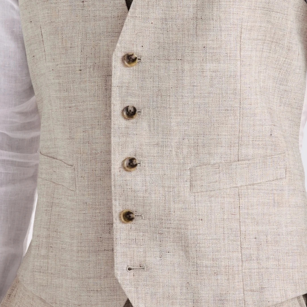 Men Vest Ivory Linen Single Button V Neck Breathable Cool Waistcoat For Business Work Banquet Office Casual Daily Men Suit Vest