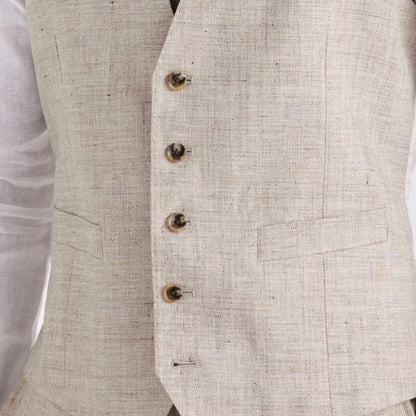 Men Vest Ivory Linen Single Button V Neck Breathable Cool Waistcoat For Business Work Banquet Office Casual Daily Men Suit Vest