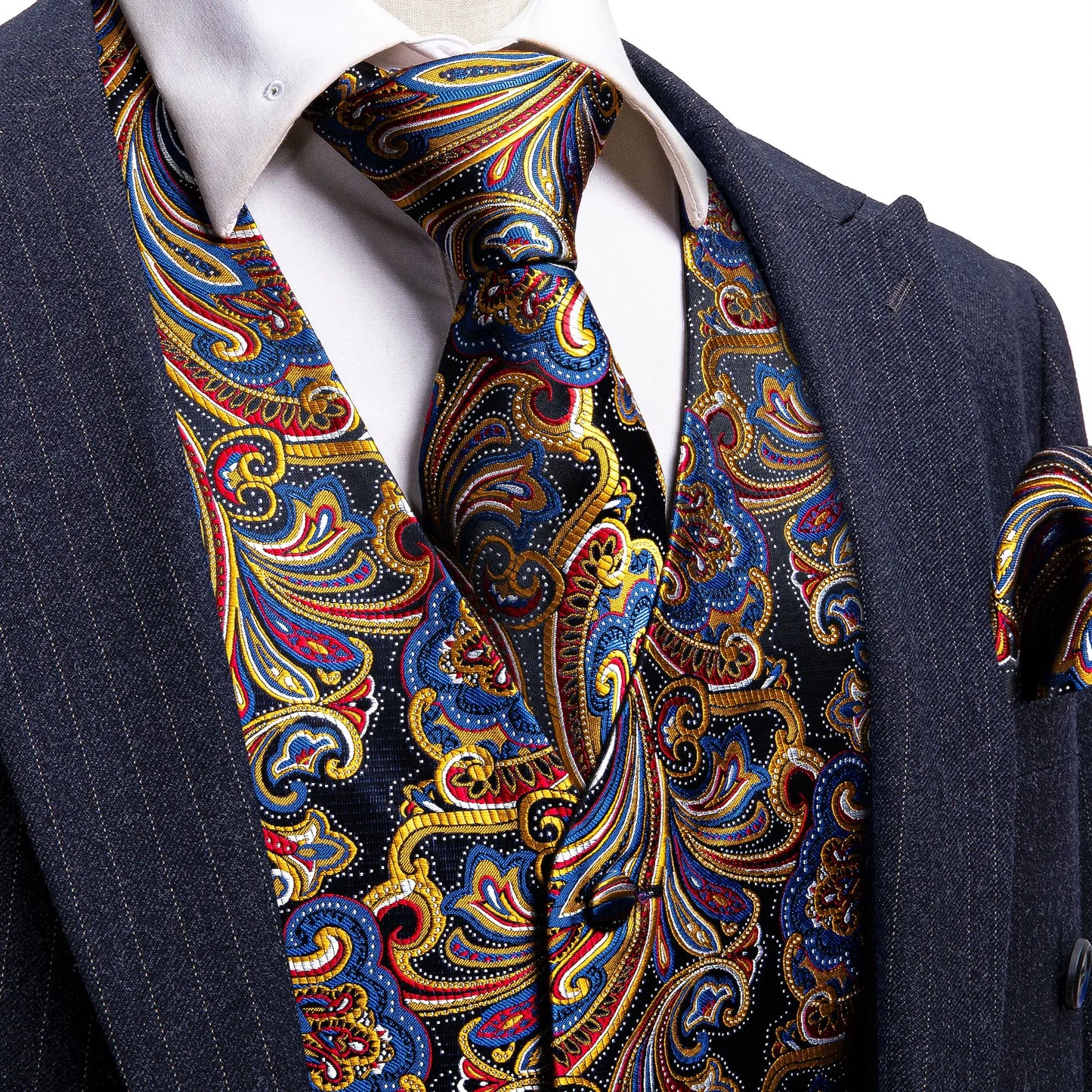 100 Colors Men Vest Tie Hanky Cufflinks Set Waistcoat Paisley Floral Jacquard Sleeveless Jacket Wedding Business