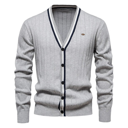 Brand Men's Cotton Cardigan Sweater V Neck Button-up Casual Youth Knit Sweaters for Men