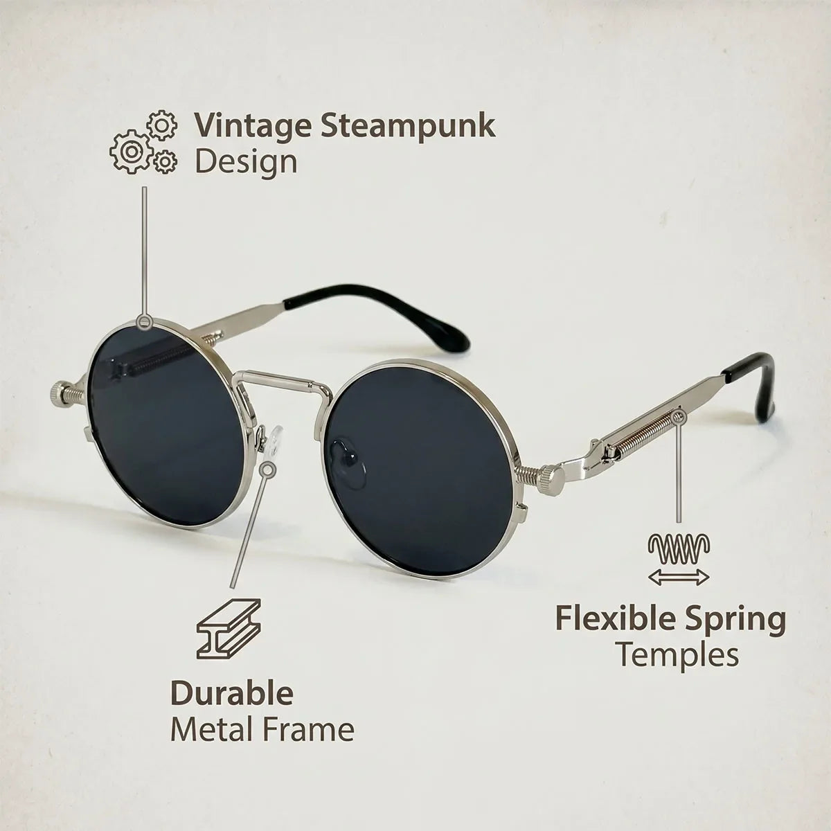 Round Steampunk Sunglasses Men UV400 Protection Punk Fashion Glasses Vintage Luxury Dropshipping Gafas De Sol Lunette De Soleil