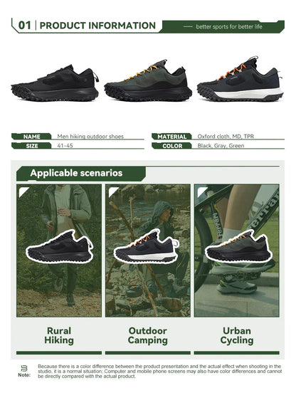 Men Hiking Shoes Casual Lightweight Lace-Up Walking Shoes Male Outdoor Waterproof Camping Resistant Non Slip Sneakers