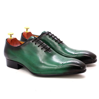 Mens Oxford Genuine Leather Shoes Whole Cut Fashion Pointed Toe Lace-up Formal Business Wedding Dress Shoes for men