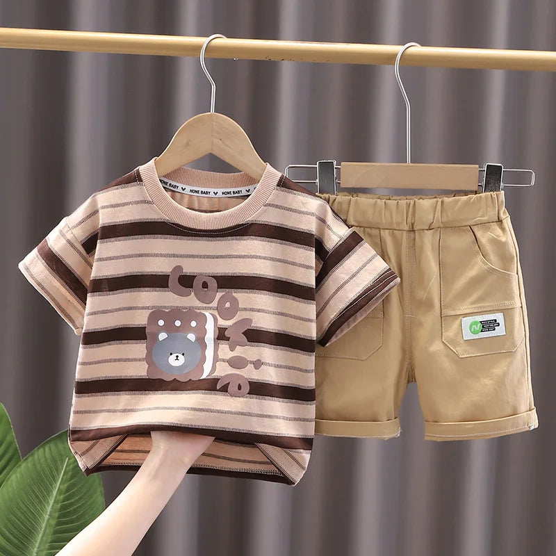 New Summer Baby Boys Clothes Suit Children Girls Casual Striped T-Shirt Shorts 2Pcs/Sets Toddler Cotton Costume Kids Tracksuits