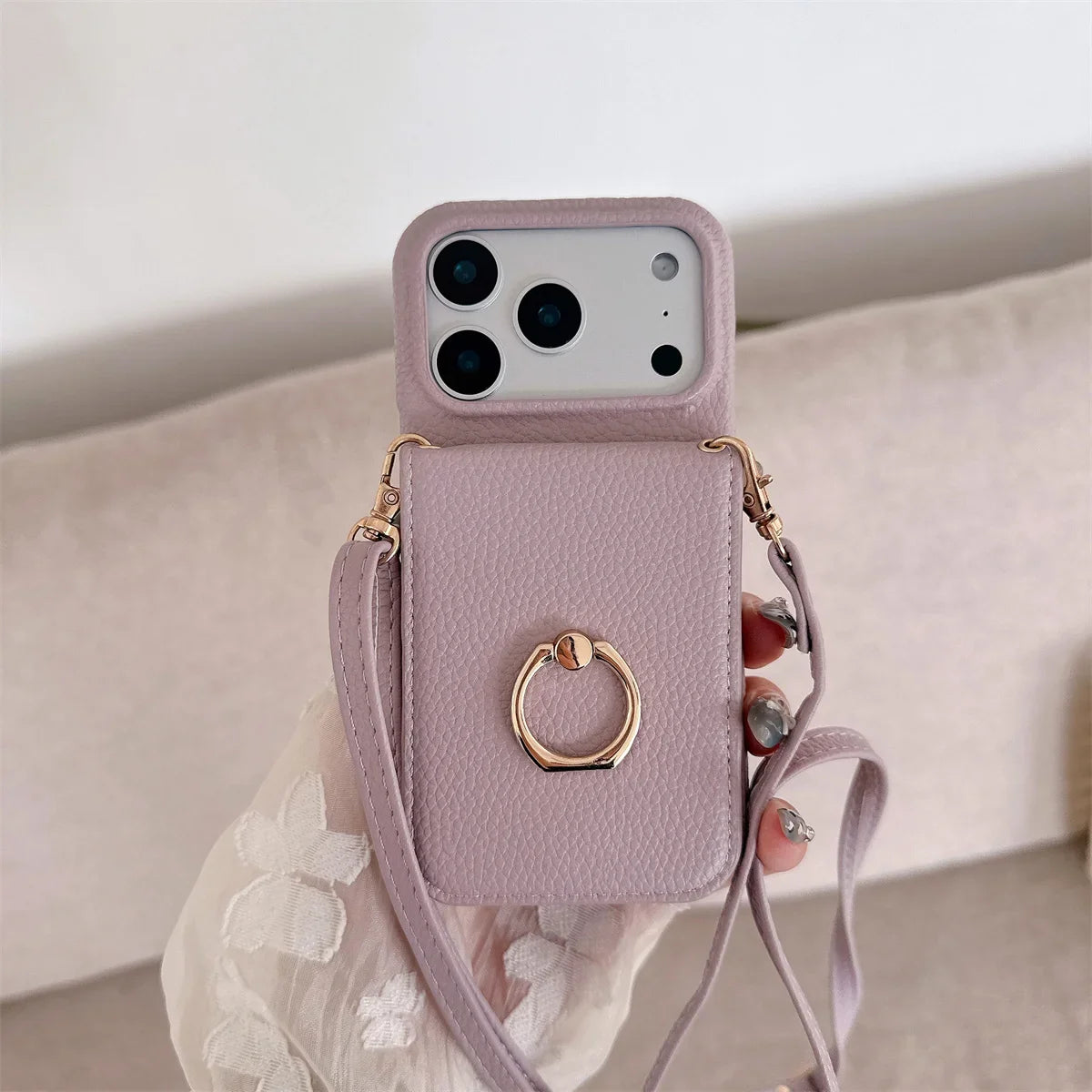 Crossbody Lanyard with Ring Card Holder Make up Mirror Wallet Phone Case for IPhone 17 Air 16E 15 14 Plus 13 12 11 Pro Max Cover