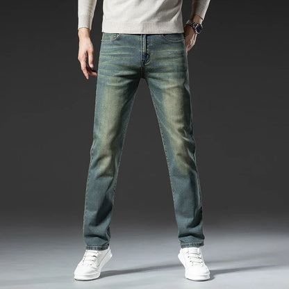 High Quality Winter Jeans Men's Warm Fleece Thickened Elastic Denim Pants Fashion Straight Elastic Retro Plush Velvet Pants