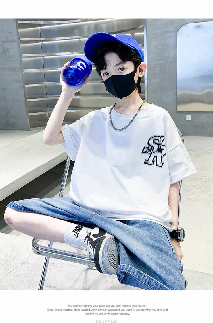Boys New Summer Clothing Set Kids Short Sleeve T-shirt + Denim Shorts 2pc Sports Outfits for Kids Child Casual Cartoon Tracksuit