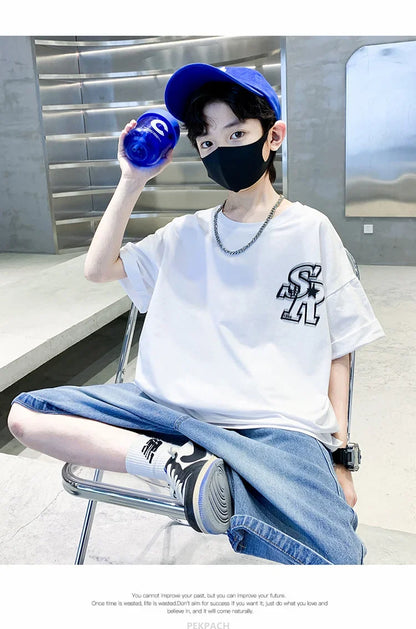 Boys New Summer Clothing Set Kids Short Sleeve T-shirt + Denim Shorts 2pc Sports Outfits for Kids Child Casual Cartoon Tracksuit