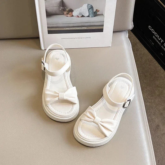 Girls Summer Beach Sandals 2025 New Solid Color Kids Causal Sandals Fashion Sweet Bow School Versatile Children Princess Shoes