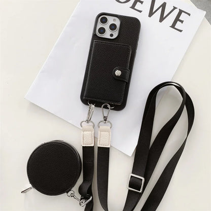Crossbody Wallet Card Slot Coin Purse for IPhone 17 Air 16 15 Plus 14 13 12 11 Pro Max Leather Protective Phone Case Cover