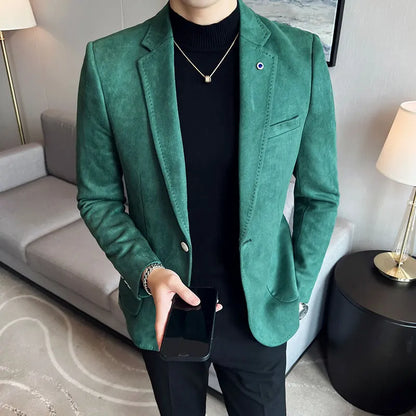 High-quality, fashionable men's stylish, versatile and trendy Korean-style slimming suede business casual suit