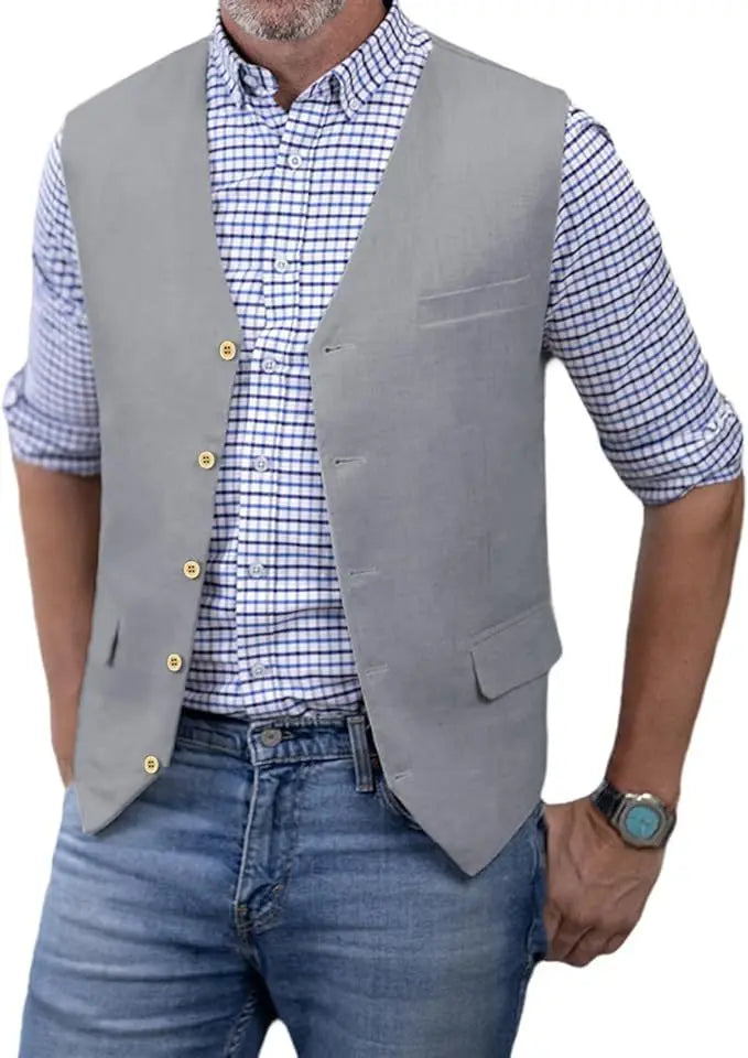 Men's Slim Fit Cotton Suit Vest Solid Color Business Casual Business Dinner Party Dress Waistcoat Wedding Groomsman's Dress