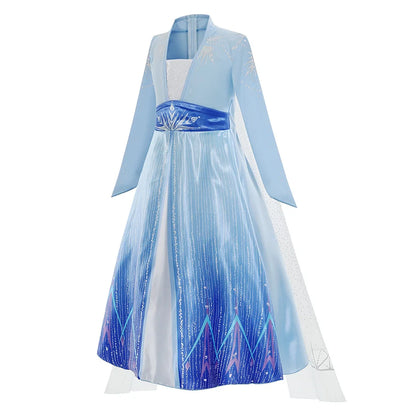 2026 Elsa Frozen Princess Costume For Girl Birthday Party Long Sleeve Halloween Cosplay Carnival Clothing Kids Dress For Girls