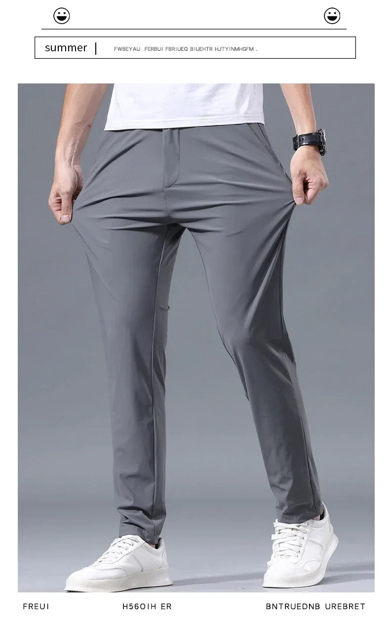 Summer New Stretch Soft Suit Pants Men Thin Fashion Business Elastic Waist Korean Slim Brand Clothes Casual Formal Trousers Male