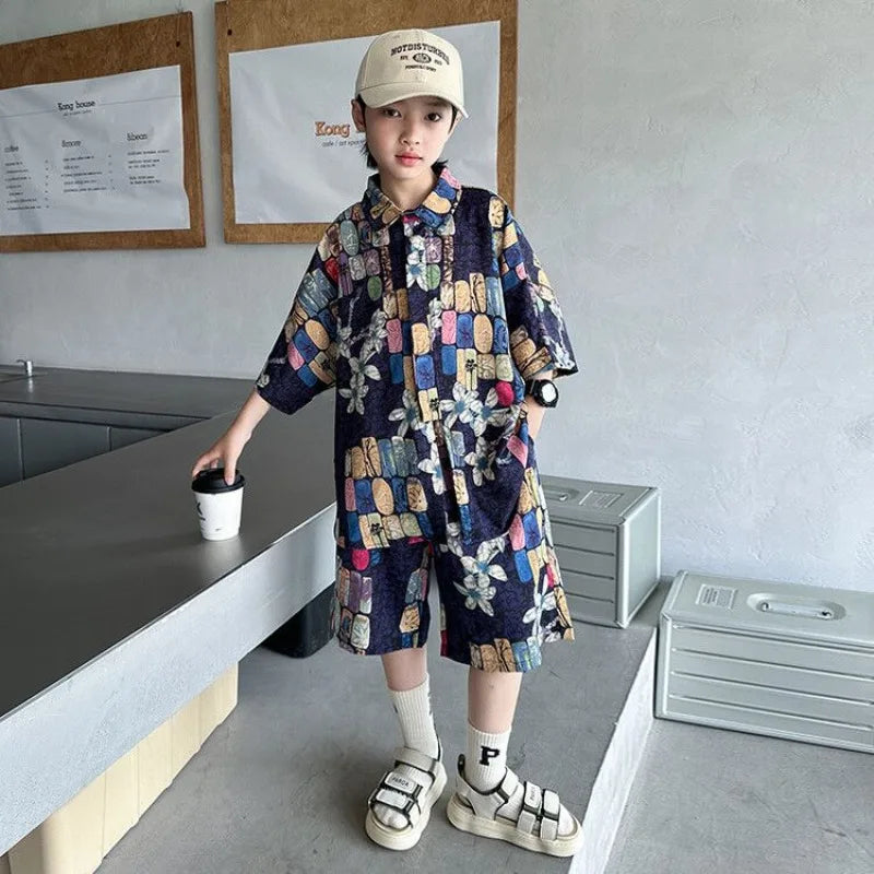 Printed Shirt Clothes for Cotton 2025 Kids T-shirts Children Boys' Set Boy Clothing Top Bottom Clothing Children's Boy's Outdoor