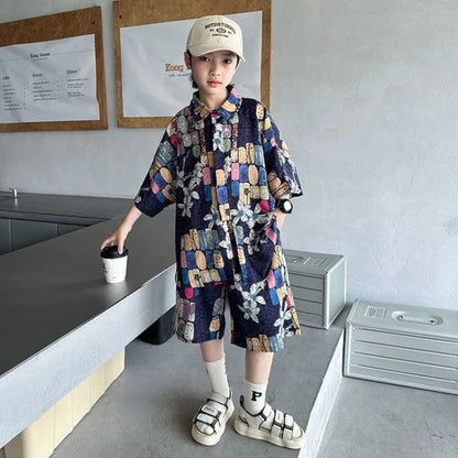 Printed Shirt Clothes for Cotton 2025 Kids T-shirts Children Boys' Set Boy Clothing Top Bottom Clothing Children's Boy's Outdoor