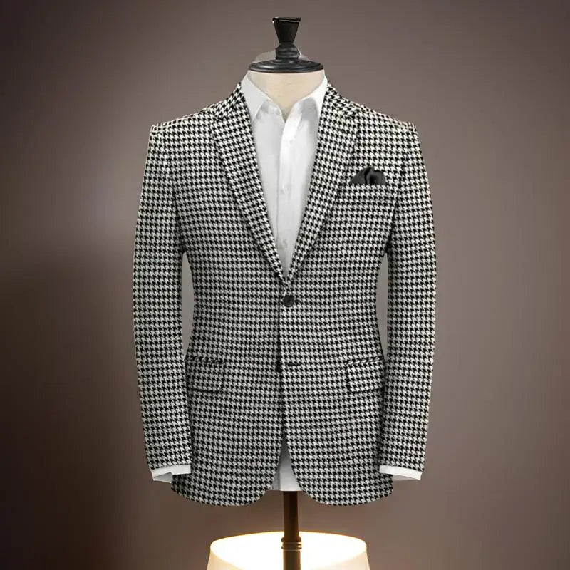 Plaid Business Suit Jacket for Men 1 Piece Notch Lapel Houndstooth Male Blazer 2024 Slim Fit American Style Wedding Suit