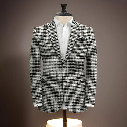 Plaid Business Suit Jacket for Men 1 Piece Notch Lapel Houndstooth Male Blazer 2024 Slim Fit American Style Wedding Suit