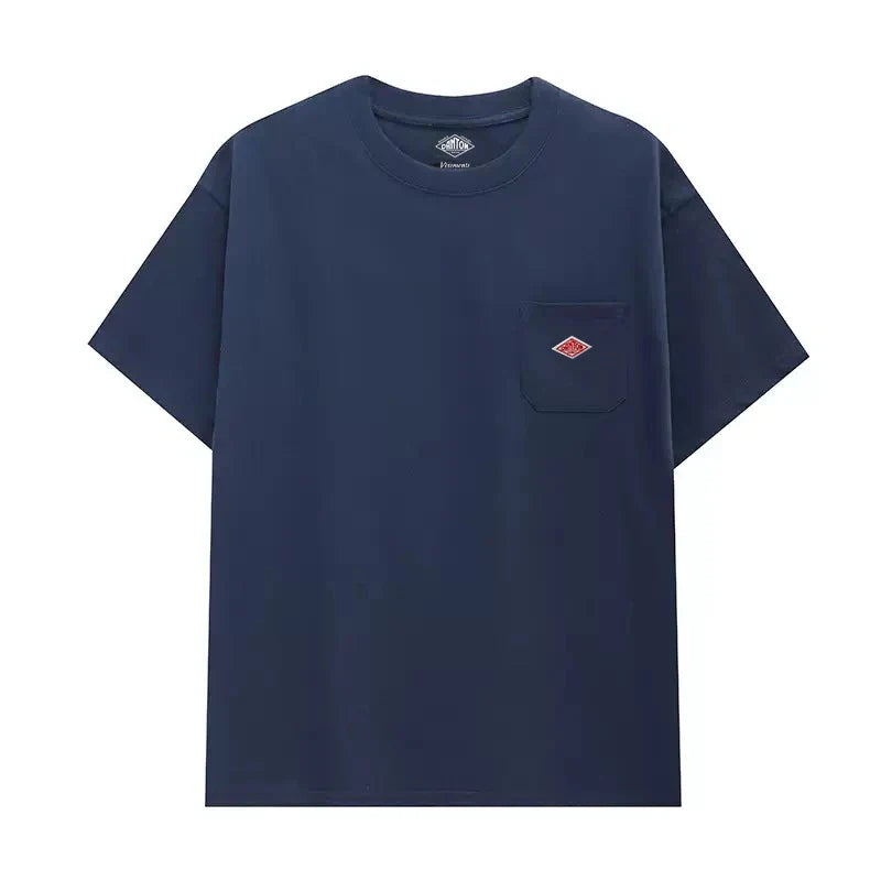 Hot sales Men Women Pure Cotton Embroidery T-Shirt Short Sleeve Tees Simple Solid Pocket Fashion Brand Exports Japan style