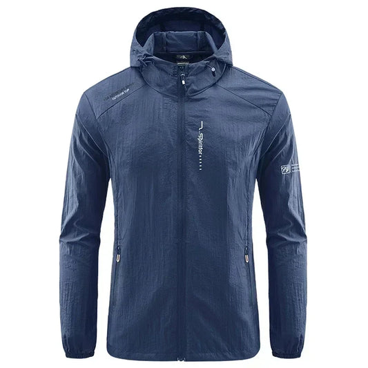 Men's UPF 50+ UV Protection Windbreaker Quick Dry Jacket Outdoor Sun-Protective Thin Hiking Fishing Cycling Hooded Sport Light