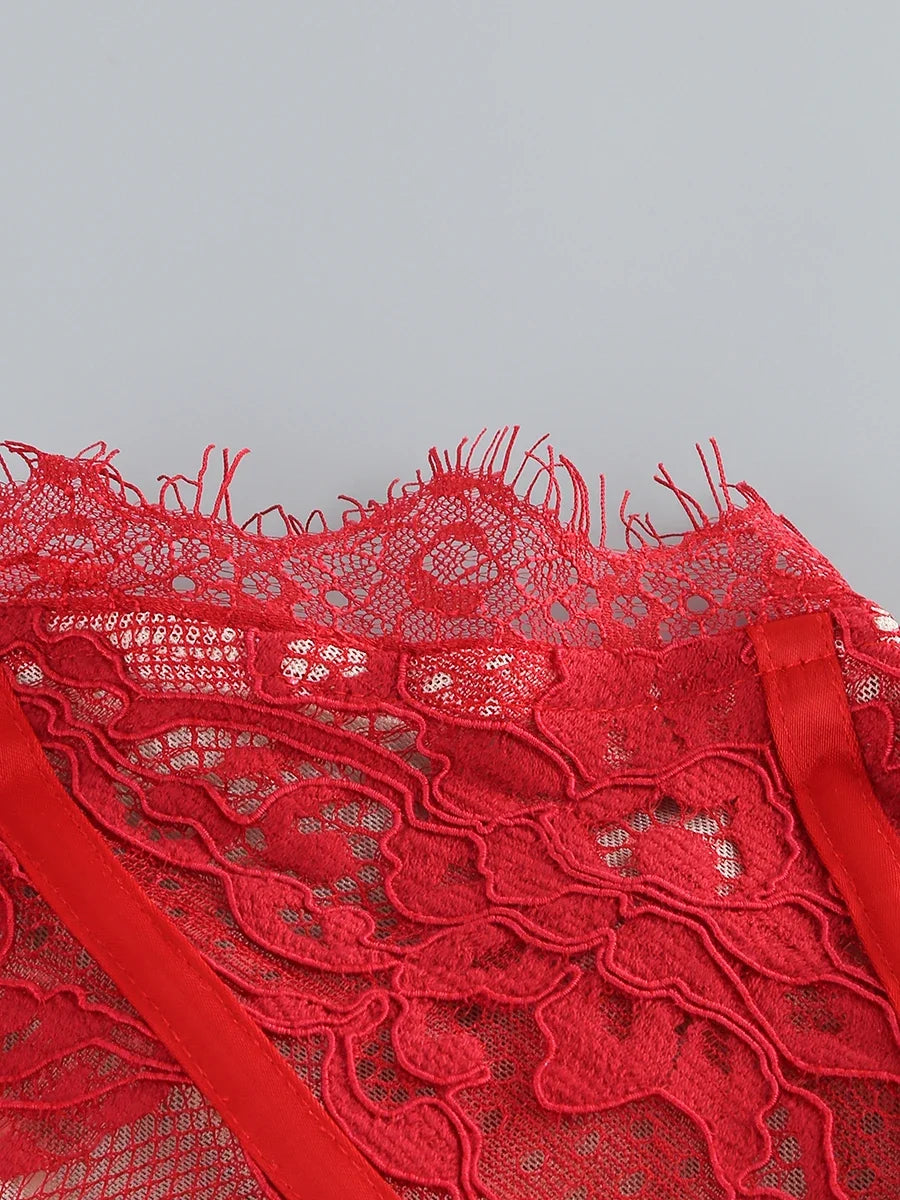 Christmas Dress For Women Red Lace Sexy Strapless Sleeveless Slim Supper Short Dress With Lace-Up