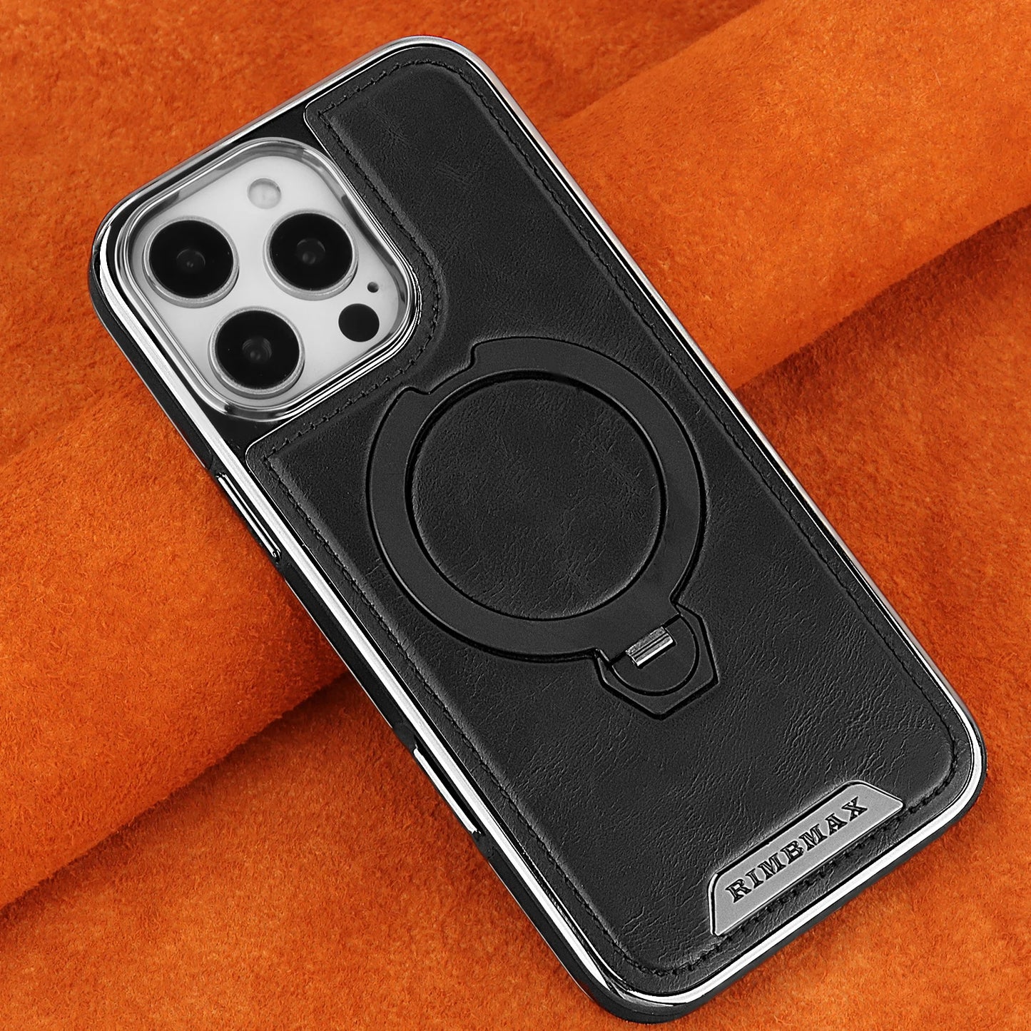 360 Rotating Bracket Luxury Magnetic Leather Phone Case For iPhone 16 17 Pro Max 15 14 13 12 Magsafe Wireless Charging Cover