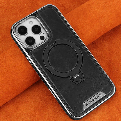 360 Rotating Bracket Luxury Magnetic Leather Phone Case For iPhone 16 17 Pro Max 15 14 13 12 Magsafe Wireless Charging Cover