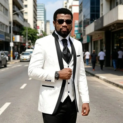 Floral Pattern Wedding Suits for Man Slim Fit Men Suits with Stand Collar 3 Pieces Groom Tuxedo Blazer Vest Pants Set 2026