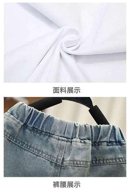 New Summer Casual Boys Clothing Set Handsome Letter Short Sleeve T-shirt + Shorts Jeans Outfit For Kids 2-8 Years Children Suits
