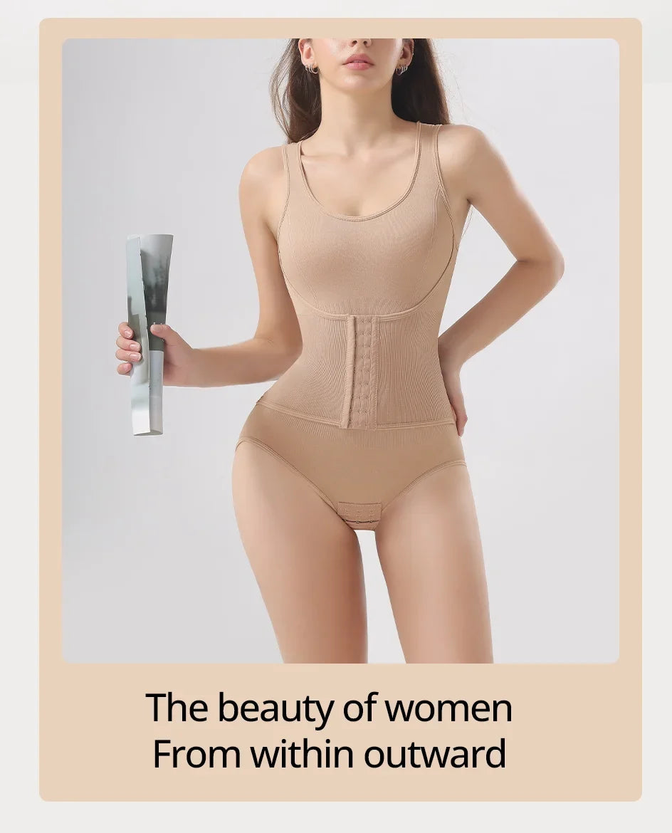 Woman Slim Bodysuit Shapewear with Zipper Belt Women Tummy Control Fajas Body Shaper Waist Trainer Slimming Cincher Corset Tops