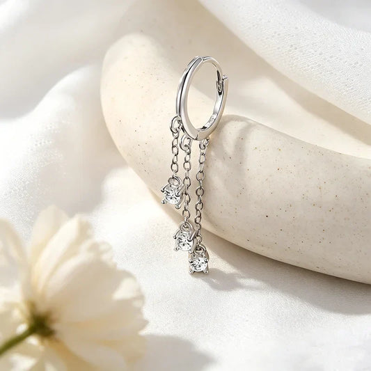 Tassel 3 Gems Certified All Moissanite Drop Earrings D Color Bridal Wedding Jewelry Brilliant Cut S925 Sterling Silver