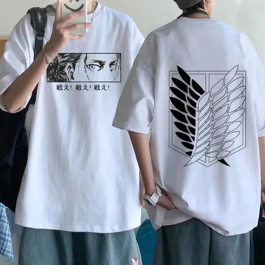 Attack on Titan Streetwear Men's T Shirt Eren Yeager Shingeki No Kyojin  Anime Summer Cotton Women Tops Tees Casual High Quality