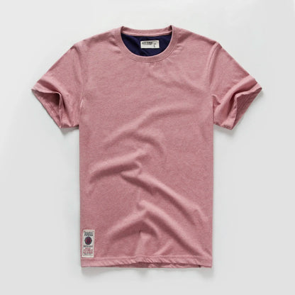 Men's T-Shirt Summer Cotton Solid T-Shirt Men's Short Sleeve Tee Fancy Yarns High Quality Classical Tops T Shirts Color Wine Blu