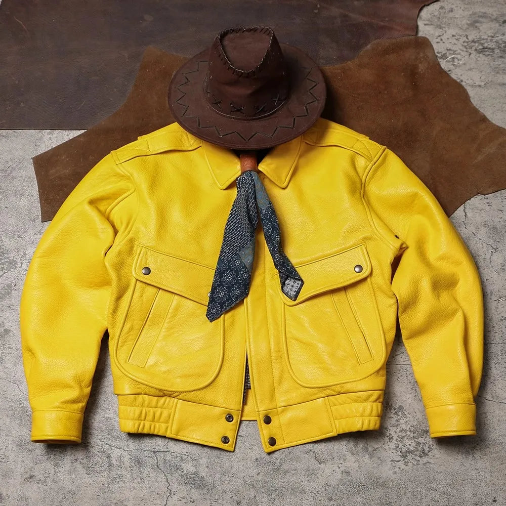 Spring Autumn Cool Handsome Short Yellow Soft Pu Leather Jacket Men Turn-down Collar Luxury Designer Clothes 2025