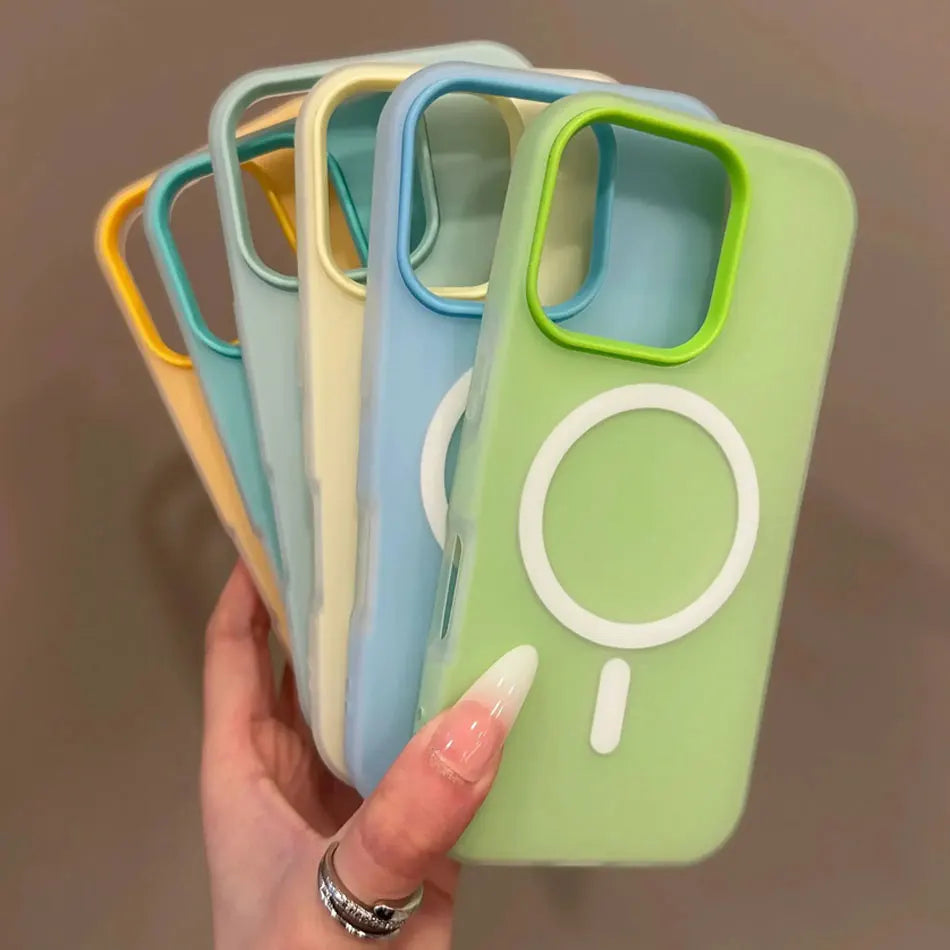 Luxury Candy Color For Magsafe Wireless Charge Case For iPhone 11 12 13 14 15 16 17 Pro Max Plus Magnetic Bumper Cases Cover