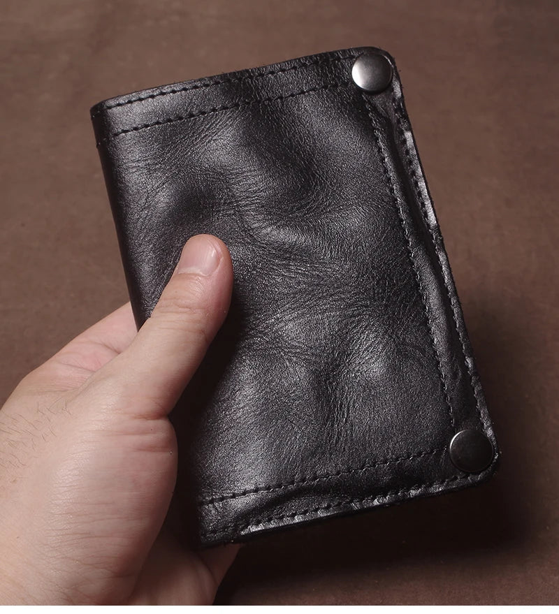 Luxury Brand Men's Genuine Leather Wallet High Quality Vintage Bifold Money Clip Credit Card Holder with Zipper Coin Pocket