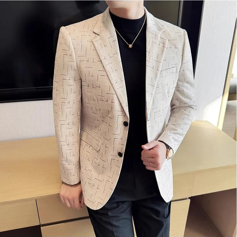 High Quality Jacquard Suit Jacket for Men 2025 Fashion Korean Style Slim Fit Business Casual Wedding Social Dress Coats 4XL-M