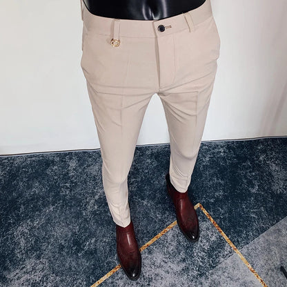 Fashion Striped Suit Pant 2022 Men Elegant Slim Fit Tight-ankle Trousers Pants Men Office Party Business Slim Fit Dress Trousers