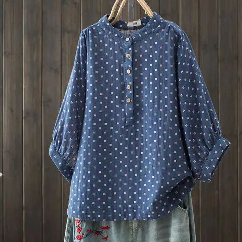 Women's blouse women Japanese cotton yarn print shirts & blouses summer top three-quarter sleeve shirt women's clothing