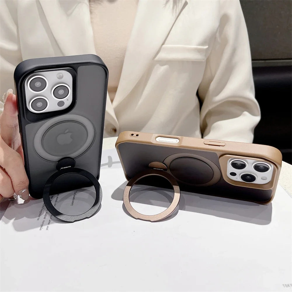 Luxury Magnetic for Magsafe Bracket Stand Phone Case for iPhone 13 15 16 Pro Max 12 14 Plus Folding Stand Shockproof Back Cover