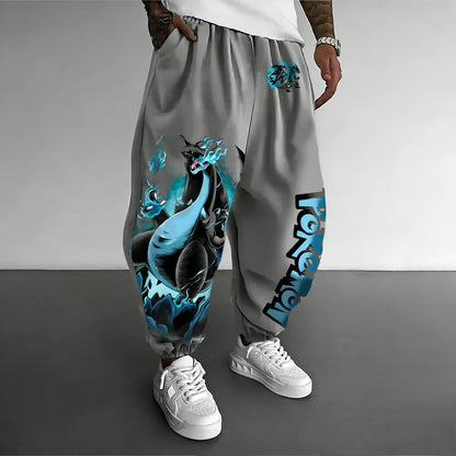 Pokemon Anime Charizard Cotton Hoodie and Harajuku Pants Set Gray Character Print Two Piece Outfit Casual Streetwear Loungewear