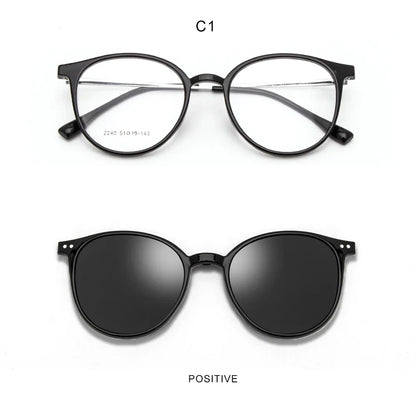 Magnetic Clip On Glasses Women Driving Polarised Round Pink Optical Myopia Eyewear Men Custom Prescription Glasses 2240