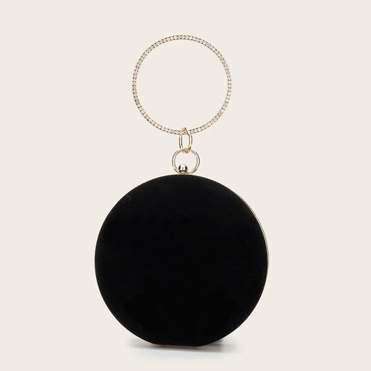 Women Velvet Evening Bag Party Metal Crystal Round Clutches Evening Bags Wedding Bag Bridal Shoulder Handbag Clutch Purse