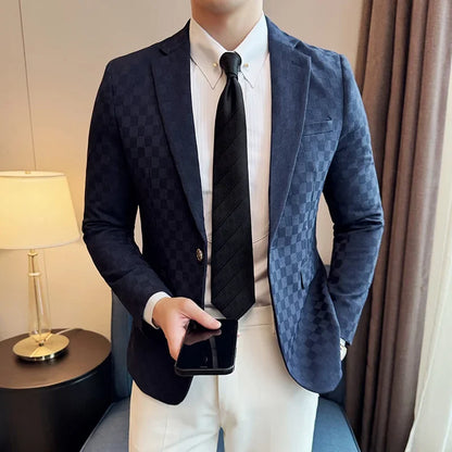 2025 Spring Plaid Blazers Coats 6 Color Fashion Luxury Business Slim Fit Social Suit Jacket Formal Wedding Prom Tuxedo 5XL-M
