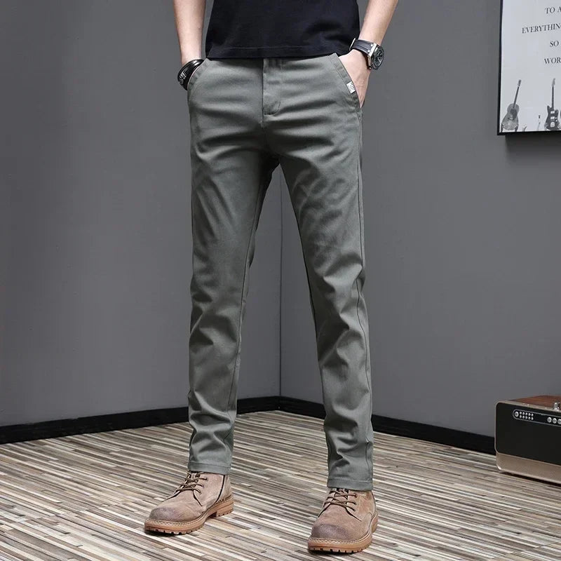 2024 Spring Summer Men's Casual Pants 97.8% Cotton Business Korean Fashion Slim Fit Stretch Gray Black Khaki Trousers Male Pant