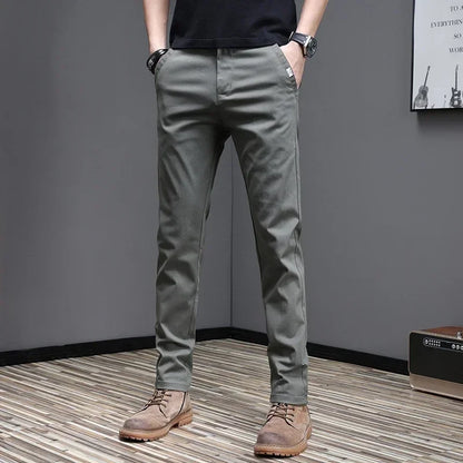 2024 Spring Summer Men's Casual Pants 97.8% Cotton Business Korean Fashion Slim Fit Stretch Gray Black Khaki Trousers Male Pant
