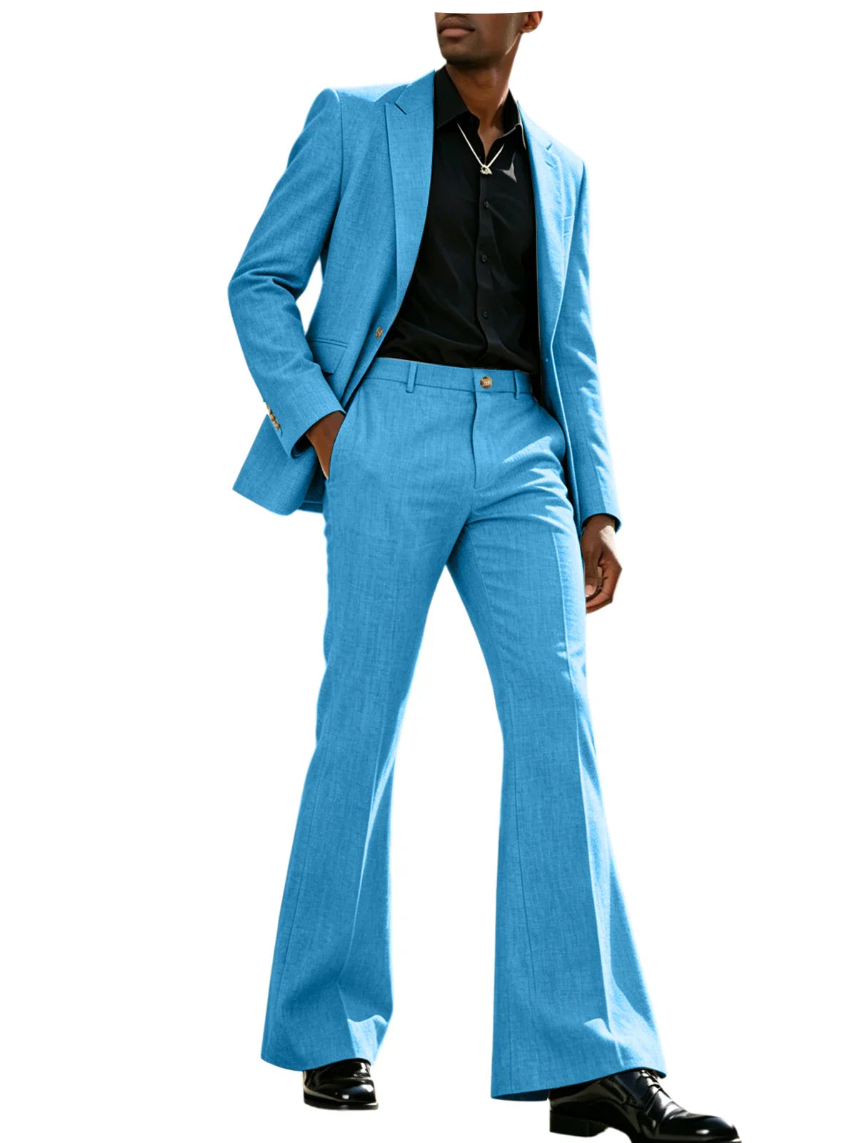 Vintage Men's Linen Suit 2 Piece Notch Lapel 2 Button Blazer Wide Leg Flare Pants Breathable Lightweight Set for Business Casual