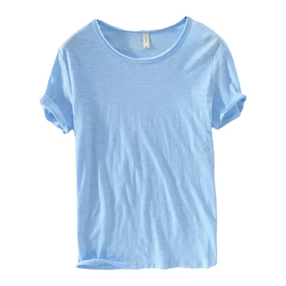 Retro Raw Edge T-Shirt for Men 100% Cotton Lightweight & Breathable Slim-Fit Monochromatic O-Neck Summer Streetwear Essential